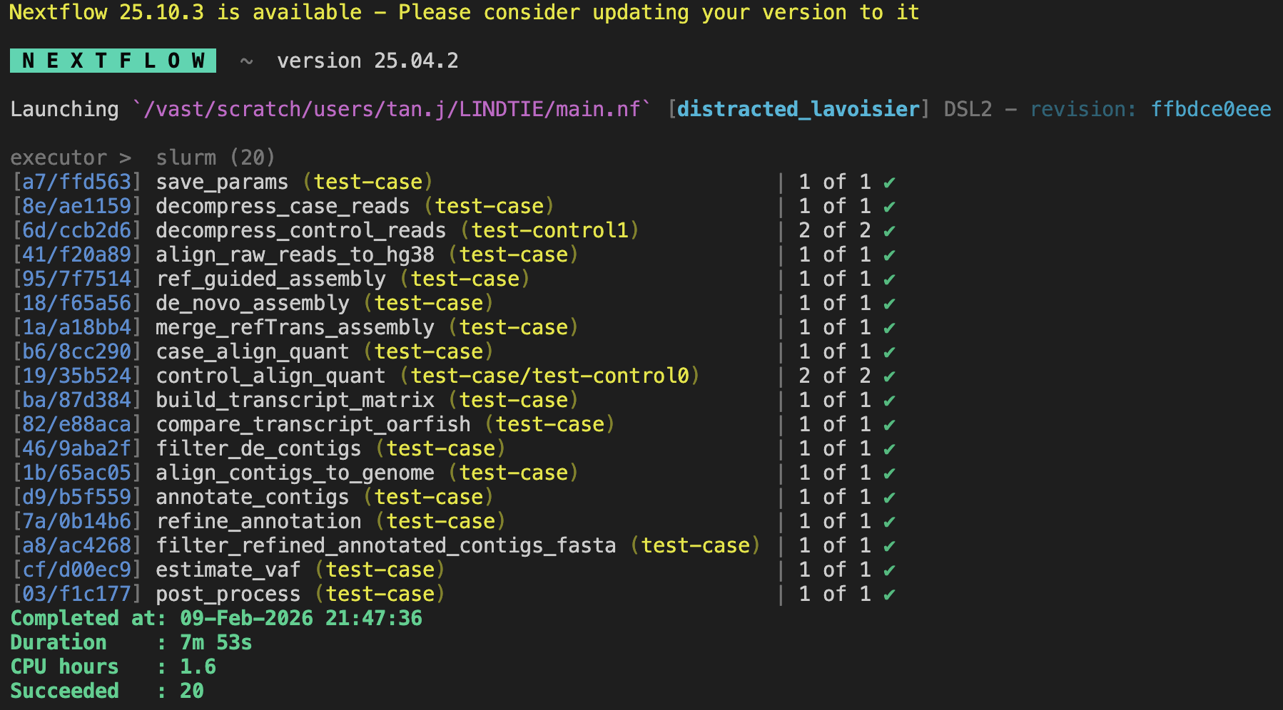 Test Case Run Output